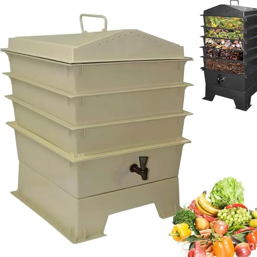 Wurmfarm-Kompostbehälter, Kompostbehälter-Set for Recycling von Küchenabfällen, umweltfreundlicher Kompostbehälter mit 3 verstellbaren Arbeitsschalen, Gartenkompost-Konverter, Kompost-Recycling(White)