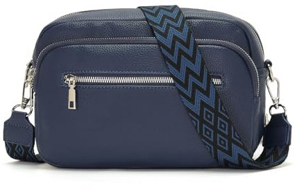RQJZ 26x18cm Damen Umhängetasche Klein mit Breitem Gurt Stylish Crossbody bag Vegan Leder Verstellbare Schultertasche Hobo Handtasche für Alltag & Reisen Festzug Blau