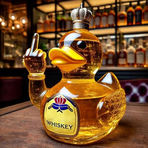 YCYATS Bouteille de canard Doigt du Milieu, Carafe à Whisky Amusante, Statue de Canard en Verre pour Bar, Bureau ou Maison, Mini Bouteille de Vin de Canard Créative (A)