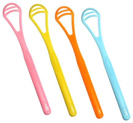 Raschietto per Lingua 4 Pezzi in Silicone, Pulizia Orale Adulti | Portatile e Leggero, Set Pratico per Uso Quotidiano, Formato Compatto per Casa e Viaggio