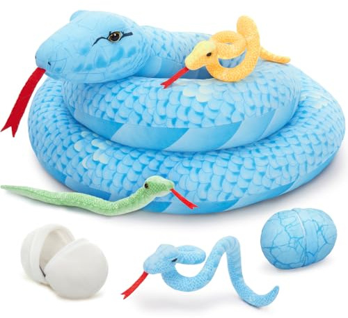 MorisMos 140cm lang groß Schlange Kuscheltier XXL mit Baby im Bauch, riesen schlangen Plüschtier Stofftier, weich Snake Soft Toy Geburtstag Weihnachten Geschenk Kinder Baby