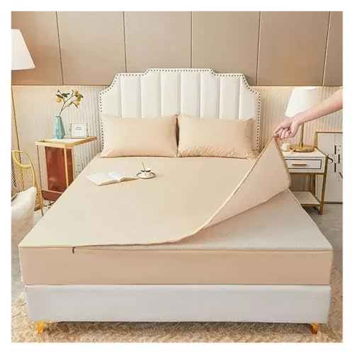 Lot de 3 housses de lit imperméables avec fermeture éclair - 6 côtés - Protection de matelas antidérapante - Kaki - 140 x 190 x 15 cm
