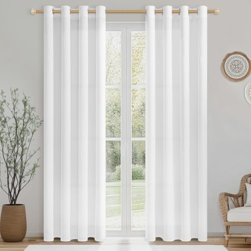 CUTEWIND Gardinen Weiß mit Ösen Leinenoptik Halbtransparent für Wohnzimmer Modern Ösenschal 2er Set, Vorhänge Weiss Schlafzimmer 230 cm Lang 140 cm Breit, Leinen Curtains Living Room