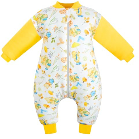 WYTbaby Baby Schlafsack mit Füßen Winter 3.5 Tog | Warm Langarm Winterschlafsack 100% Baumwolle Schlafsack Baby mit Abnehmbaren Ärmel für Jungen Und Mädchen