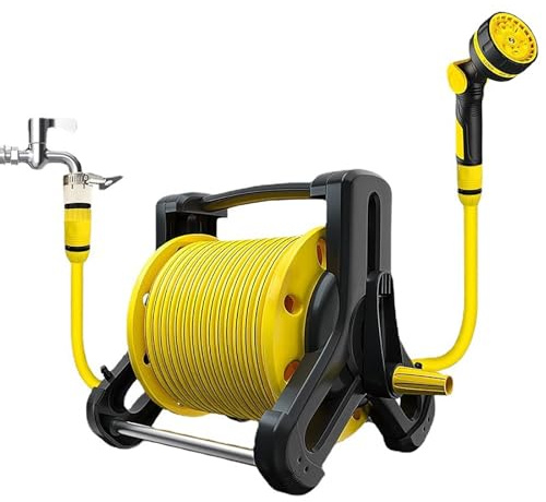 Portable Garden Hose Reel Cart with 10m (1/2) Hose - 10-Setting Adjustable Spray, No Assembly & Easy Storage - for Gardening, Car Cleaning, Watering