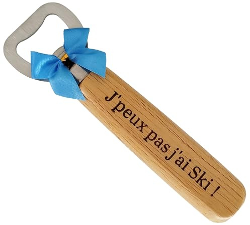 Décapsuleur en Bois Gravé Thème Ski - Accessoire Ski Humoristique, Cadeau Original Homme et Femme, Noël, Anniversaire, Skieur