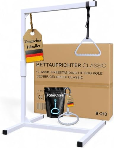 FabaCare Bettgalgen freistehend bis 130 kg Körpergewicht zusätzlichem extra Griff für kleine Hände | mobiler Galgen für normales Bett | Aufrichthilfe, Bettgriff, Bettaufrichter