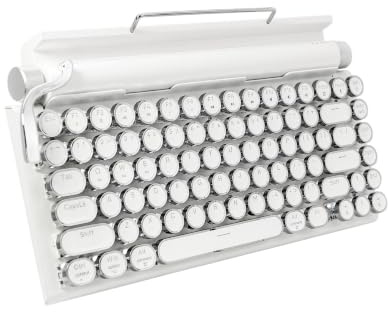 OUSEITECH Retro Typewriter Keyboard with Knob, 83-Key 75% layout Wirless Mechanical Keyboard (BT5.0/USB-C), Hot-Swap,14 Backlight Effects,Clicky‑switch, for WIN/MAC/Android/ios, QWERTY-US (White)