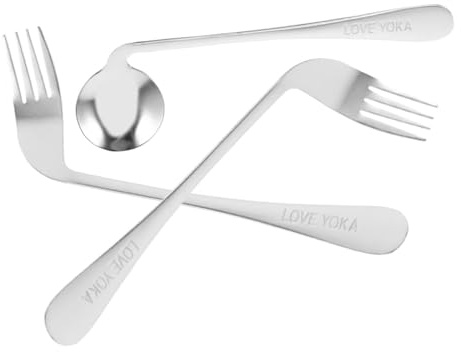 MOTHNUR Ustensiles de Repas Incurvés Acier Inoxydable Cuillère et Fourchette à Angle Ergonomique Aide à Auto-alimentation pour Personnes Âgées et Patients Alités Lot