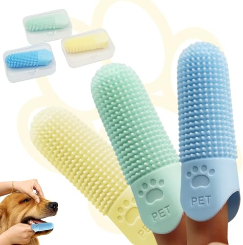 Paquete de 3 cepillos de dientes para perros y gatos, cepillo de dientes de silicona de 360° para mascotas con funda protectora, limpiador de dientes de silicona seguro para mascotas, para limpieza de