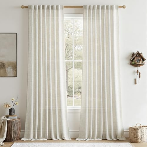 CUTEWIND Gardinen Beige Leinenoptik Halbtransparent 2er Set Vorhang Wohnzimmer Modern H 240 x B 140 cm, Vorhänge Beige Leinen Schlafzimmer Curtains Living Room, mit verdeckten Schlaufen