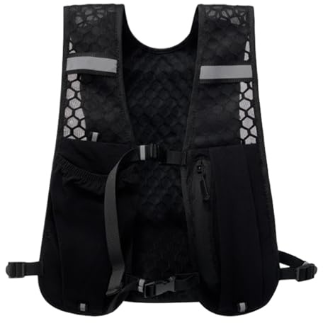 Löparväst - reflekterande bröstficka med telefonhållare och hydrering | lätt löpbälte med vattenflaska för dam | justerbar vandringsväst för jogging, svart, Se référer au descriptif, Se