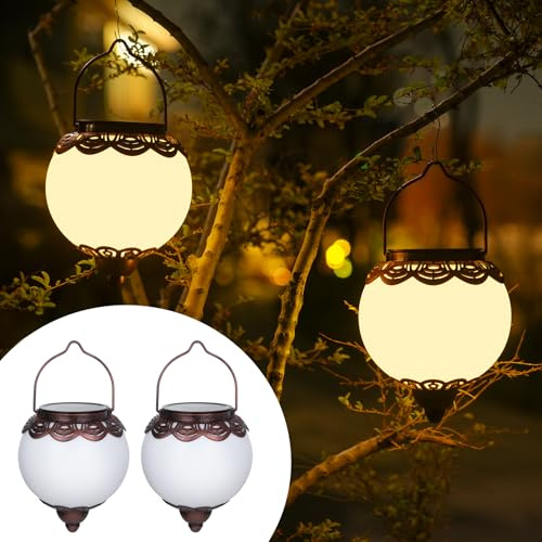 Bonsery Solarlaterne für Außen Hängend 2 Stück, Solar Laternen Outdoor IP65 Wetterfest, Warmweiß LED Solarlampen für Außen, Weihnachtsdeko Aussen für Balkon Terassen Veranda Weihnachtsdeko(Kupfer)