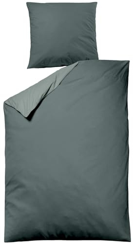 sleepling Satin Bettwäsche, 2-teiliges Set: 1x 155x220cm Bettbezug & 1x 80x80cm Kissenbezug, 100% Mako Baumwolle, Wendebettwäsche, Seidig Weich, Oeko-TEX, Made in EU, Waschbar bis 60 Grad, Dunkelgrün