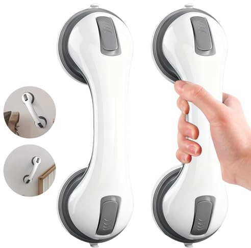 Agarraderas Baño para Mayores, 2 Piezas Asidero Ducha, Asidero baño ventosa,Asa Ventosa Antideslizante, para Bañeras, Ducha, Inodoro, No requiere perforación