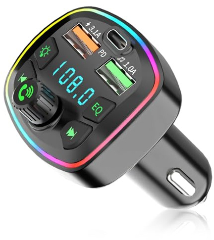 Car Bluetooth FM Transmitter 2 USB + Type-C | Fast Charging Cigarette Lighter Kit with Hands-Free Calling, Support USB, Micro SD, TF Card - Car Radio Adapter