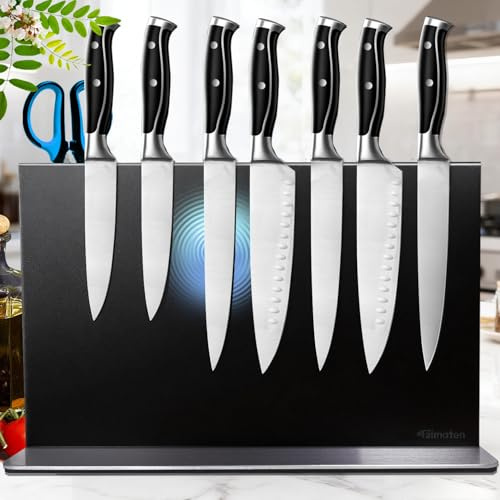 Bloque magnético de cuchillo de acero inoxidable negro 40 cm, soporte de cuchillo de doble cara para cuchillos y herramientas