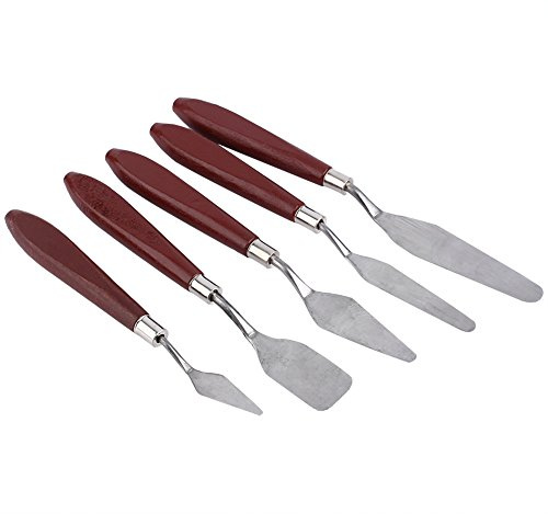 Zerodis Painting Tools Professional Artist Oil Painting Acrylic Spatula Set with Angled Handles for Art Students Teachers 5 Stainless Steel Palette