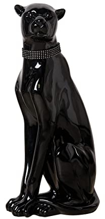 Casablanca Poly Deko Figur Panther - sitzend - Höhe 60 cm - Skulptur schwarz - glänzend mit Diamanthalsband