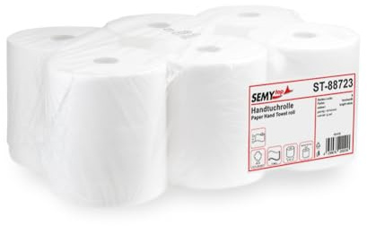 Divertido rollo de toalla de mano de 2 capas con núcleo especial de 4 cm, para dispensadores genéricos, color blanco brillante, 21 cm aprox. 130m (Pack de 6)