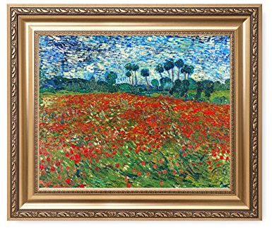 IPIC - Poppy Field Floral Vintage, Vincent Van Gogh Art Reproduction. Giclee Canvas Prints Wall Art with classic golden frame. Screen Size:20X16,Framed Size: 26x22