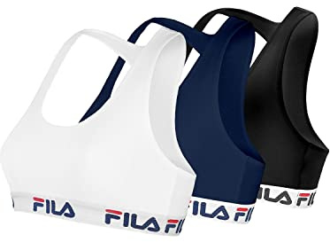 FILA Reggiseno Sportivo Donna in cotone, senza rinforzo, set di 3, Blu, Nero, Bianco, Taglie S
