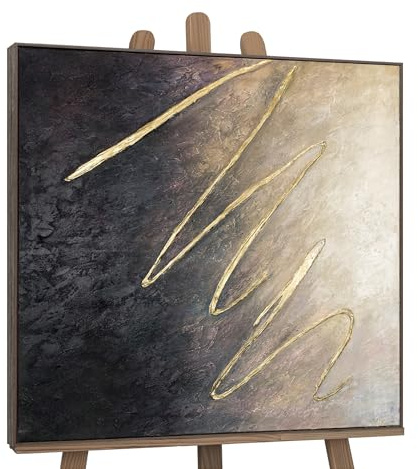 YS-Art Abstrakt Acryl Gemälde auf Leinwand mit Rahmen zwischen den Sternen handgemalt Wandbilder Wohnzimmer modern Wohndekor Bilder Büro echte Kunst 90x90 cm