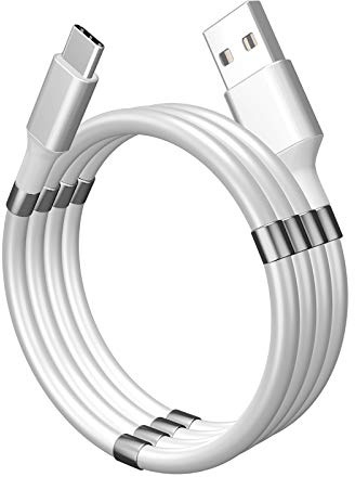 ITAL PK01 Magnetkabel, aufrollbar, kompatibel mit Smartphone USB-C, Micro USB und Phone (0,9 m, USB-C, Weiß)