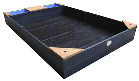 AXI Kelly Sandkasten aus Holz mit Sitzbank, Sitzecken & Behältern für z.B. Wasser | Sandkasten für Kinder in Anthrazit & Braun | 180 x 115 cm