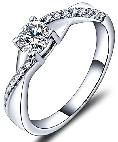 YL Verlobungsring Ehering 925 Sterling Silber mit 5MM 3A Zirkonia April Geburtsstein Unendlichkeit Ring für Damen（Größe 50）