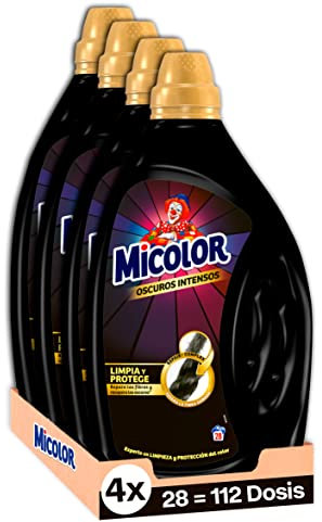 Micolor, Gel Oscuros Intensos, Jabón líquido para lavadora con tecnología de reparación de fibras, Jabón para ropa, 1,4 l (Paquete de 4)