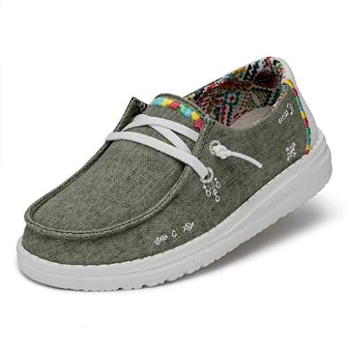Hey Dude Wendy Youth Boho Moc Toe Shoes, Oliva, 32 EU