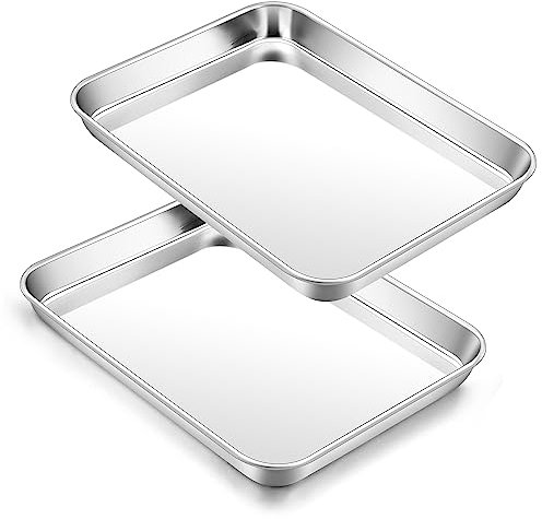 Backblech, HaWare Edelstahl Mini Kuchenblech Ofenblech, 2 Stück Rechteckig Fettpfanne Backofen für Backen Kochen Servieren, 23,7x17,7x2,5cm, Ungiftig & Gesund, Leicht zu Reinigen & Spülmaschinenfest
