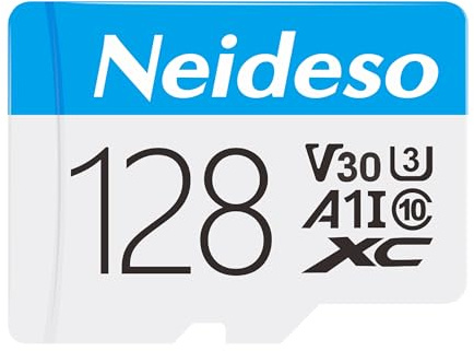 Neideso 128GB Memory Card UHD Video High Speed Transfer Monitoring SD Card for Dash Cams, Body Cams, Action Camera, Surveillance & Security Cams, Blue