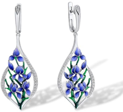 Santuzza 925 Sterling Silver Enamel Dragonfly Flower Dangle Earrings