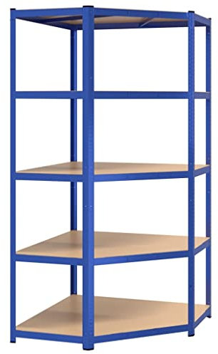 Coavain 90x90x200 cm Eckregal Lagerregal für Innenräume Schwerlastregal mit 5 Höhenverstellbare Garagenregal Hohe Tragfähigkei Kellerregal Stabilität Dekoregal 175 kg Pro Boden Blau Verzinkter Stahl
