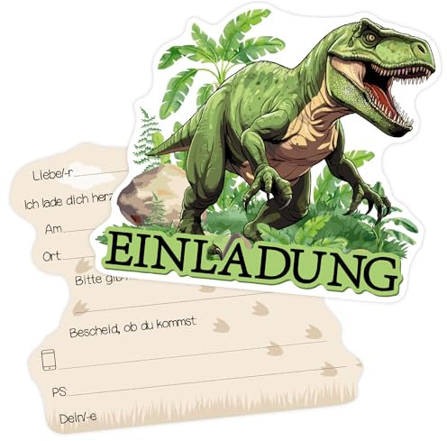 O-Kinee 12 Dino Einladungskarten Kindergeburtstag, Dinosaurier Geburtstagseinladunge, Einladung Dino Kindergeburtstag, Einladungskarten Kindergeburtstag für Junge Dinosaurier Partyeinladungen