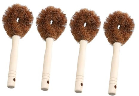 Didiseaon 4pcs Coconut Fiber Long Handle Kitchen Cleaning Brush Set for Pot and Pan Scrubbing Non-Oily Dish Brush for Sink and Countertop Cleaning