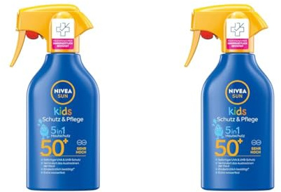 Nivea Men Kids Schutz & Pflege 5in1 Hautschutz LSF 50+ Sonnencreme (250 ml), hoher Sonnenschutz mit Bio-Mandelöl, extra wasserfestes Sonnenspray für empfindliche Haut (Packung mit 2)