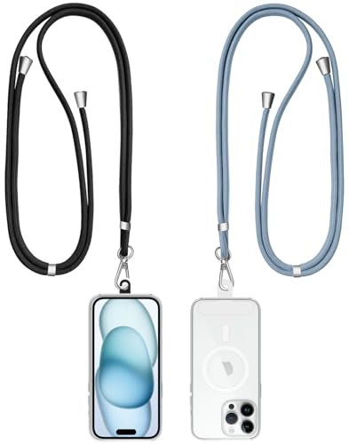 Wanme Cordino per Cellulare da Collo, 2Pezzi Universale Cordino per Telefono, Regolabile Cordino Tracolla per iPhone Huawei Samsung Tutti Gli Smartphone,Nero+Blu Profondo