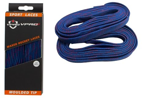 VPRO Lacets de hockey cirés de différentes couleurs, les lacets de patins de hockey sont le cadeau parfait pour les passionnés de sport, bleu/rouge, 72“