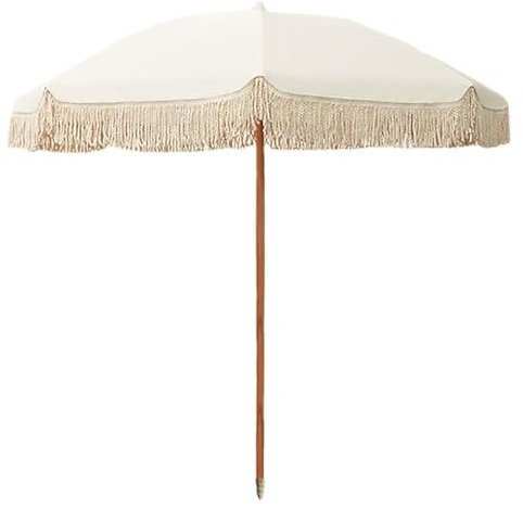 Ombrellone con Nappe da Spiaggia, Ombrellone da Terrazza da 2 M, Palo per Ombrellone in Legno Massiccio, Adatto per Balcone, Mare, Giardino, Colore Crema