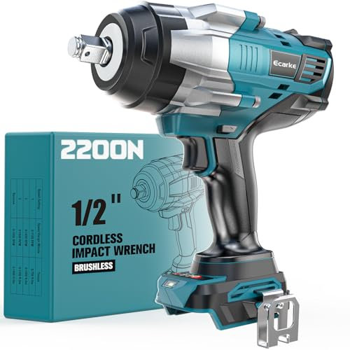 Ecarke Llave de impacto a batería 2200 Nm – Compatible con baterías Makita 18V, llave de impacto sin escobillas de 1/2 con luz LED para automóviles y reparación de maquinaria pesada – Sin batería