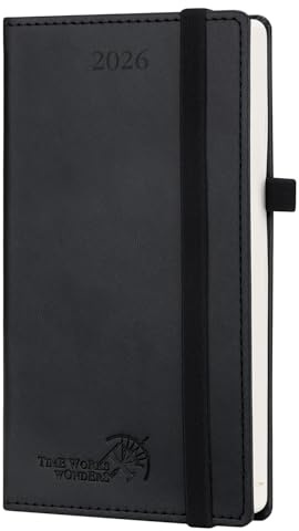 POPRUN Taschenkalender 2026 Klein 16,5 x 9 cm (Jan.2026-Dez.2026) - Kalender 2026 Klein mit PU-Leder - Terminplaner, Planer 1 Woche 2 Seite mit Stiftschlaufe - Schwarz