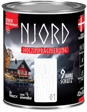 Njord Holzschutz Holzimprägnierung Holzfarbe (01) Norschnee Wetterfest | Dauerhafter Schutz Holzlack 750ml Schutzlack Holzlasur