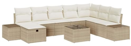 vidaXL Trädgårdsoffset 9 pcs Beige 55 x 62 x 69 cm Poly rattan, Trädgård och terrass, modern, hållbar, modulär, lätt, UV-skyddad, rattan-soffa, utomhusmöbler set