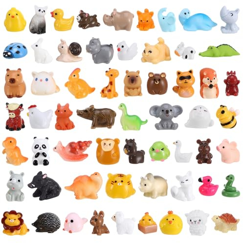 GSrenyu 60 pieces Resin Animals Small, 60 Styles Tiny Resin Animal Little Plastic Animal Figures for Aquarium Dollhouse Fairy Garden Landscape Decor