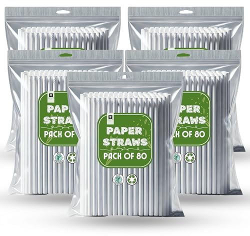 AKH® Paper Drinking Straws | Pack of 400 | Eco Friendly Compostable Straws for Parties & Cocktails | Bulk Pack Recyclable Disposable Straws | Food Safe & Multi Layered | White