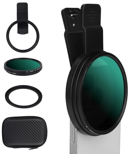 67mm Variable ND Filter ND2–400 Neutral Density Kit for iPhone Samsung | 1-10 Stops for DSLR & Phones Adjustable ND Filters with Adapter Ring for iPhone 11-17 Samsung Galaxy S25 S24 S22 Ultra More