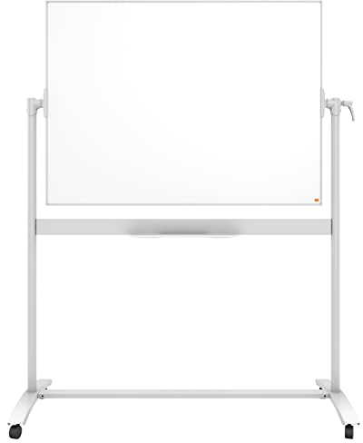 Nobo Mobiles Whiteboard aus Emaille, trocken abwischbar, magnetisch, mit horizontalem Drehpunkt (von oben nach unten schwenkbar), auf Rollen, mit Stifthalter, Magneten und Marker, weiß, 1901033